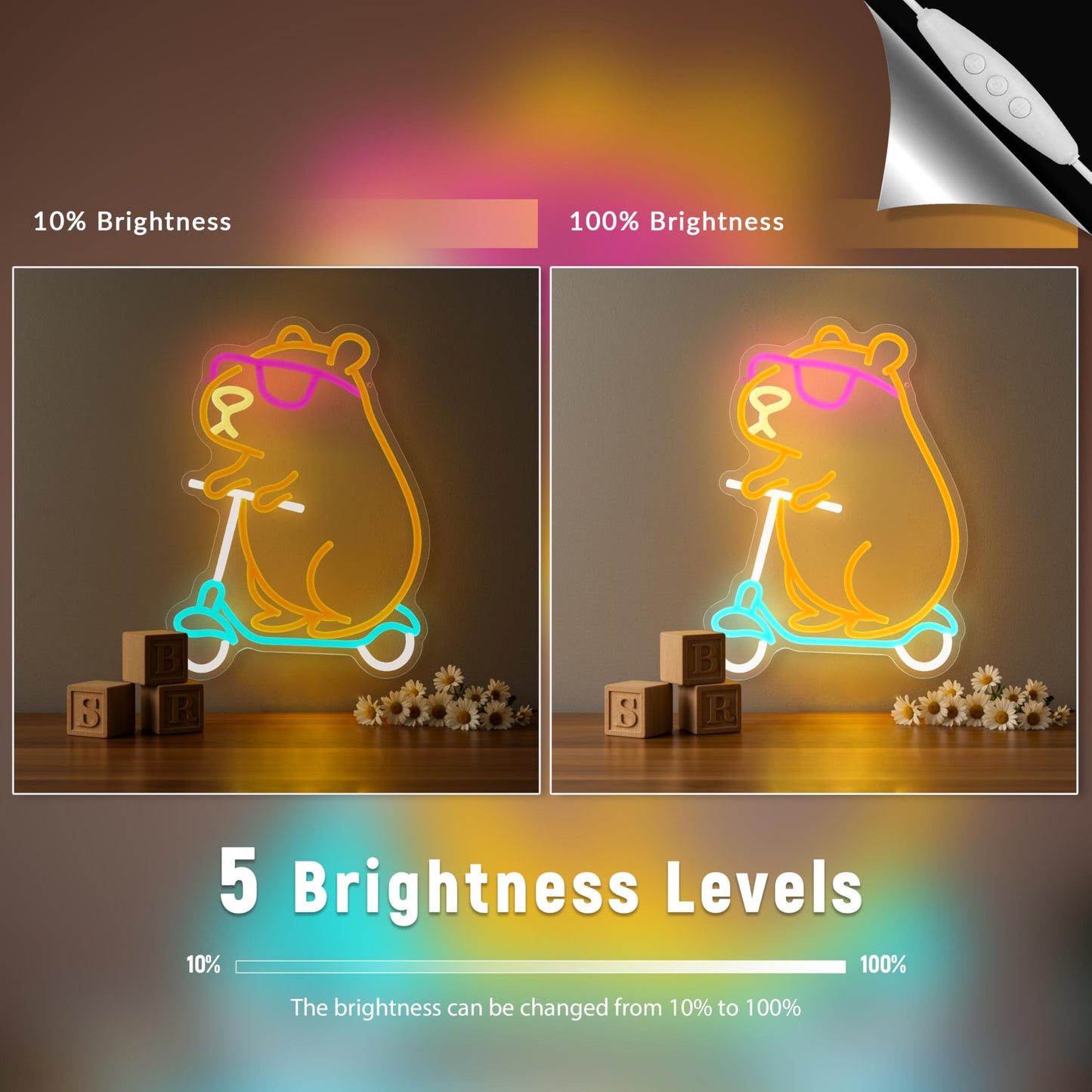 Zidoni capybara themed room decor neon light with adjustable brightness levels for lawn and patio