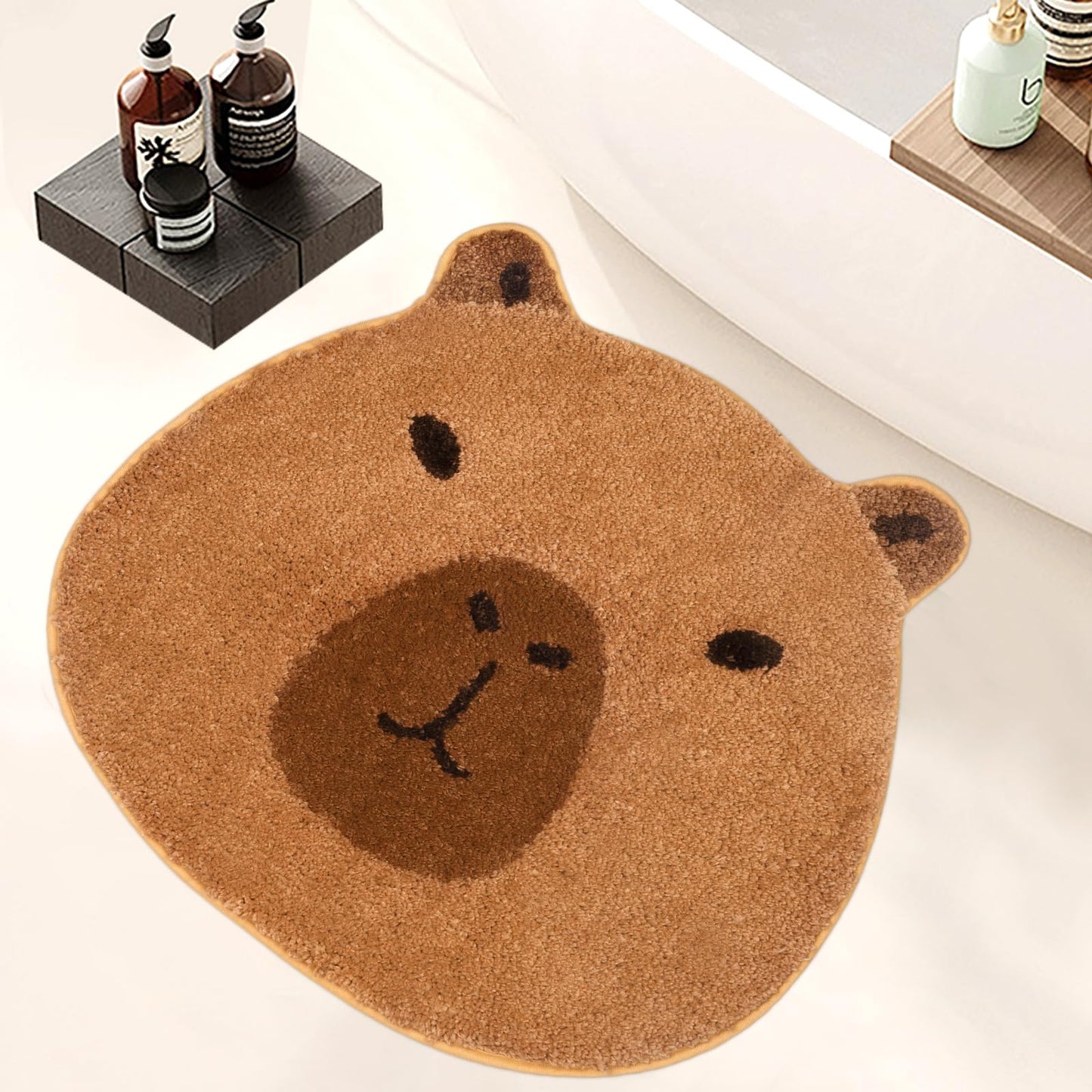 capybara bathroom mat with cute brown cartoon face design for bathroom decor