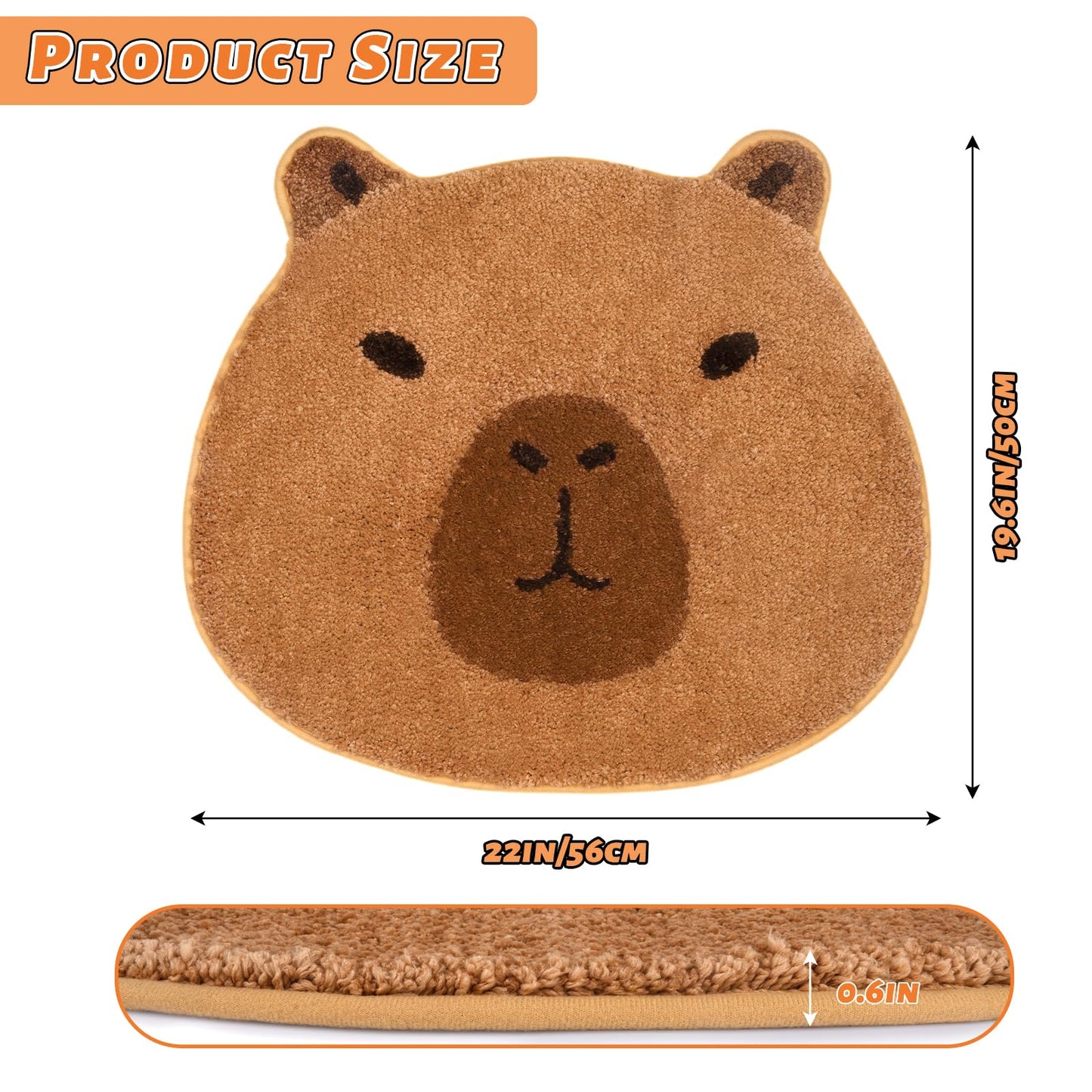 Cute brown capybara bathroom mat measuring 22 by 19.6 inches with soft plush texture