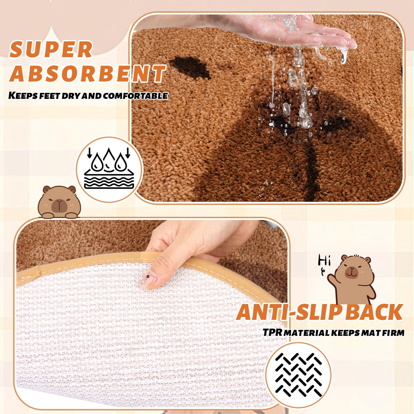 capybara bathroom mat super absorbent with anti-slip back for dry and safe floors