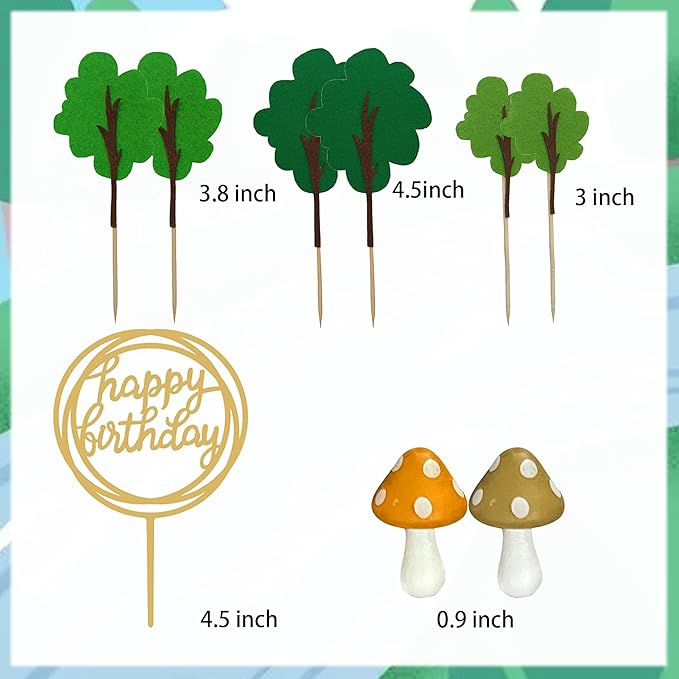 MrsCapybara capybara cake toppers set with trees, mushrooms, and happy birthday sign