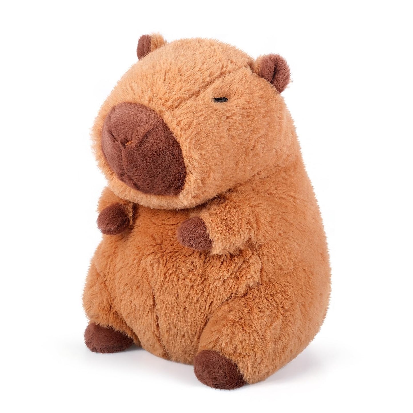 soft plush capybara heatable pillow in brown with closed eyes and small ears
