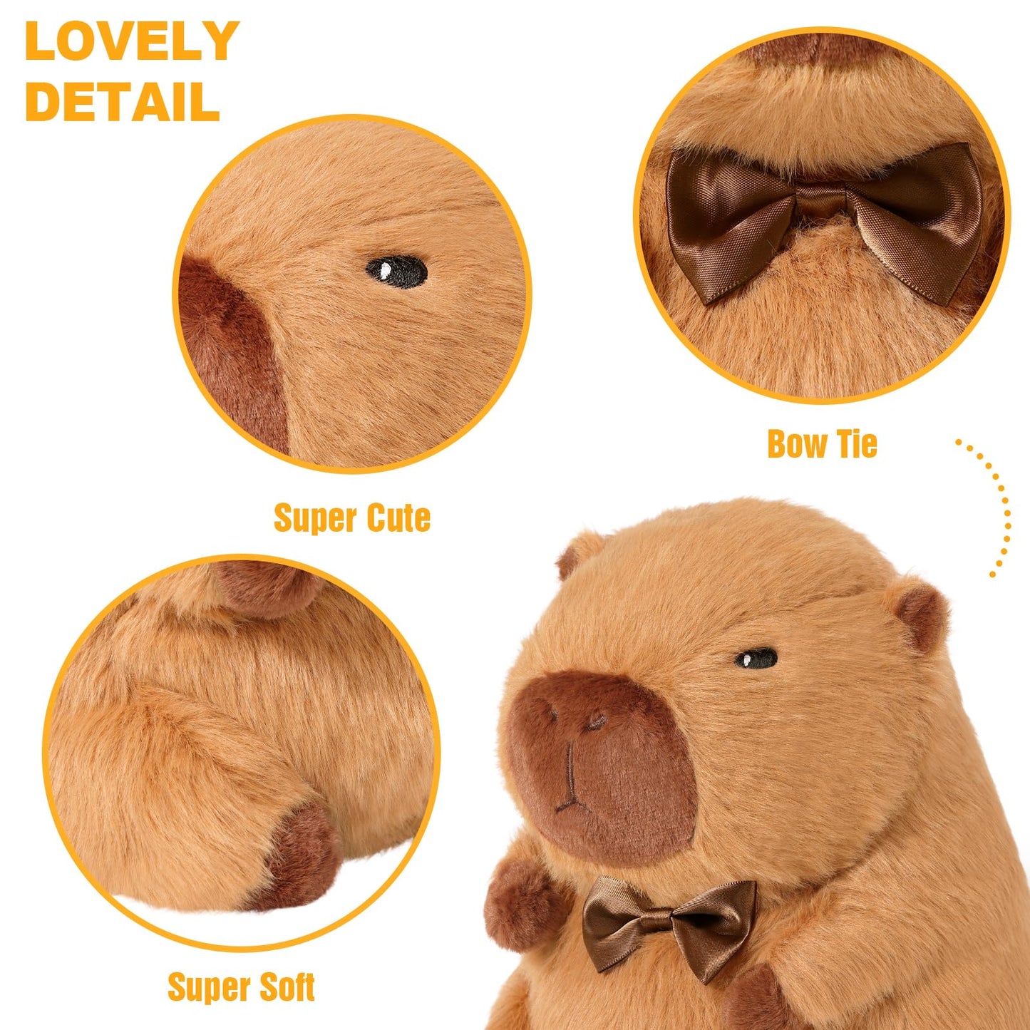 capybara heating pad for cramps with super soft fur and cute bow tie detail