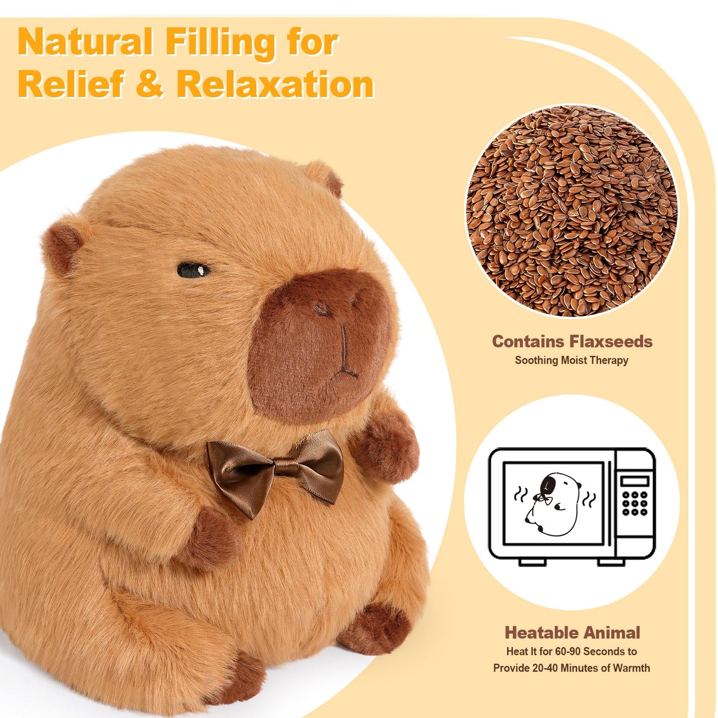 capybara heating pad for cramps with natural flaxseed filling for soothing moist heat therapy