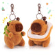 capybara keychain set with two plush brown capybaras featuring green backpack and snack design