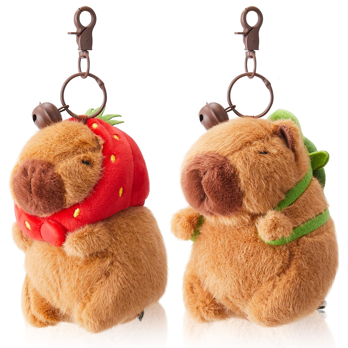 Capybara plush keychain with turtle bag and strawberry hat by soft and cute accessory
