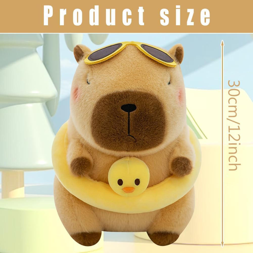 capybara plush with swim ring and sunglasses measuring 30cm 12inch tall