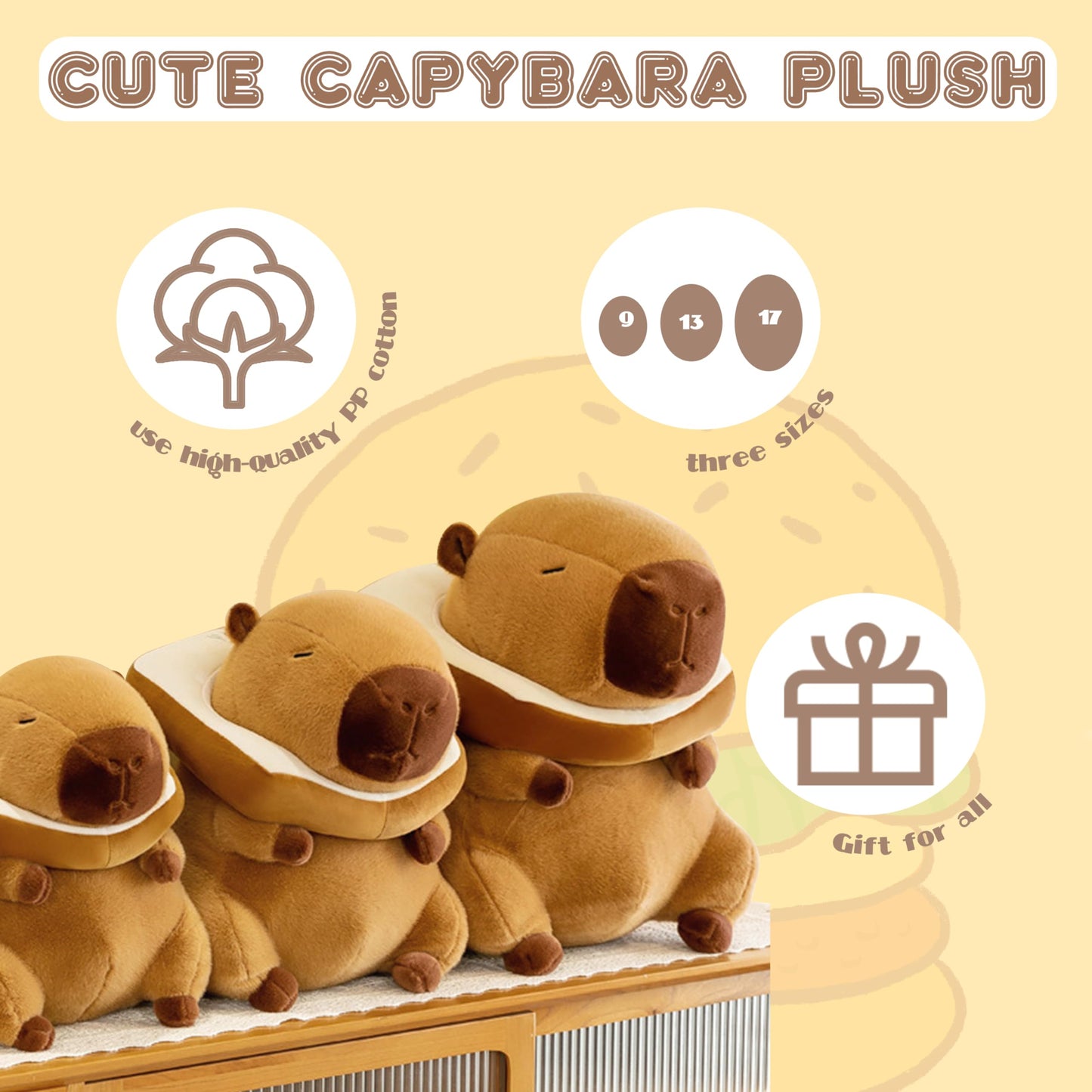 capybara plush with toast collar in small medium and large sizes made from high-quality cotton