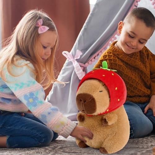 Ditucu capybara stuffed animal with strawberry hat soft plush toy for kids and collectors