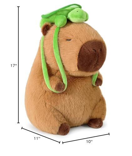 capybara stuffed animal with turtle backpack plush toy measuring 17 inches tall