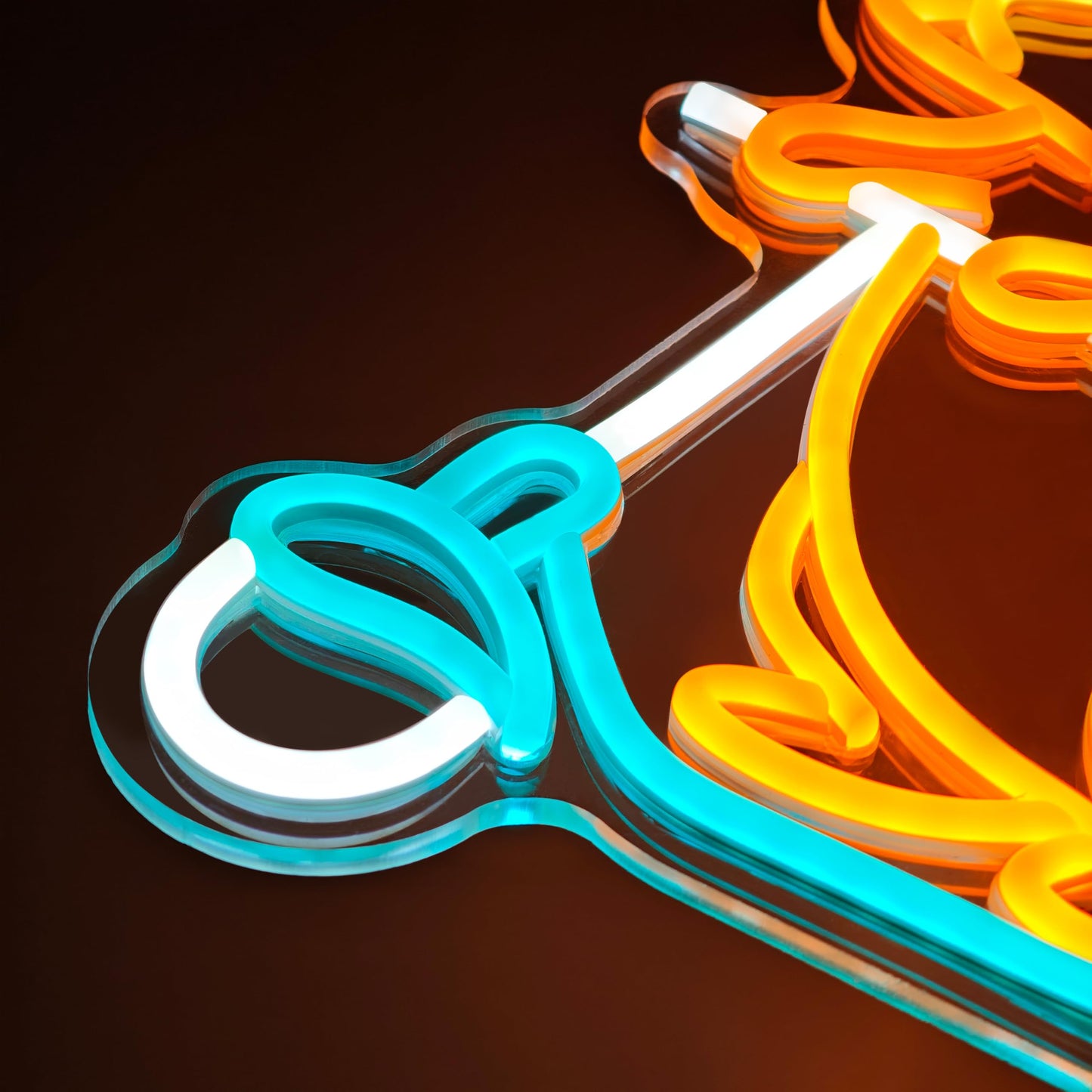 Close-up of zidoni neon light in blue and orange for capybara themed room decor