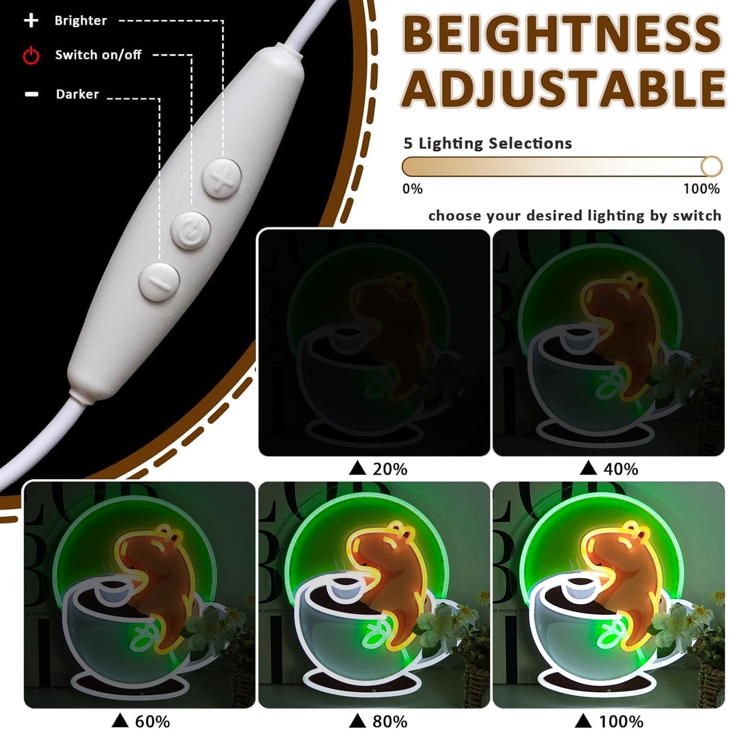 WittyRhE cute animal neon wall decor with adjustable brightness control for lawn and patio