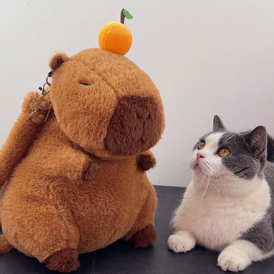 Whrigud cute capybara shoulder bag plush design with orange fruit accessory on top