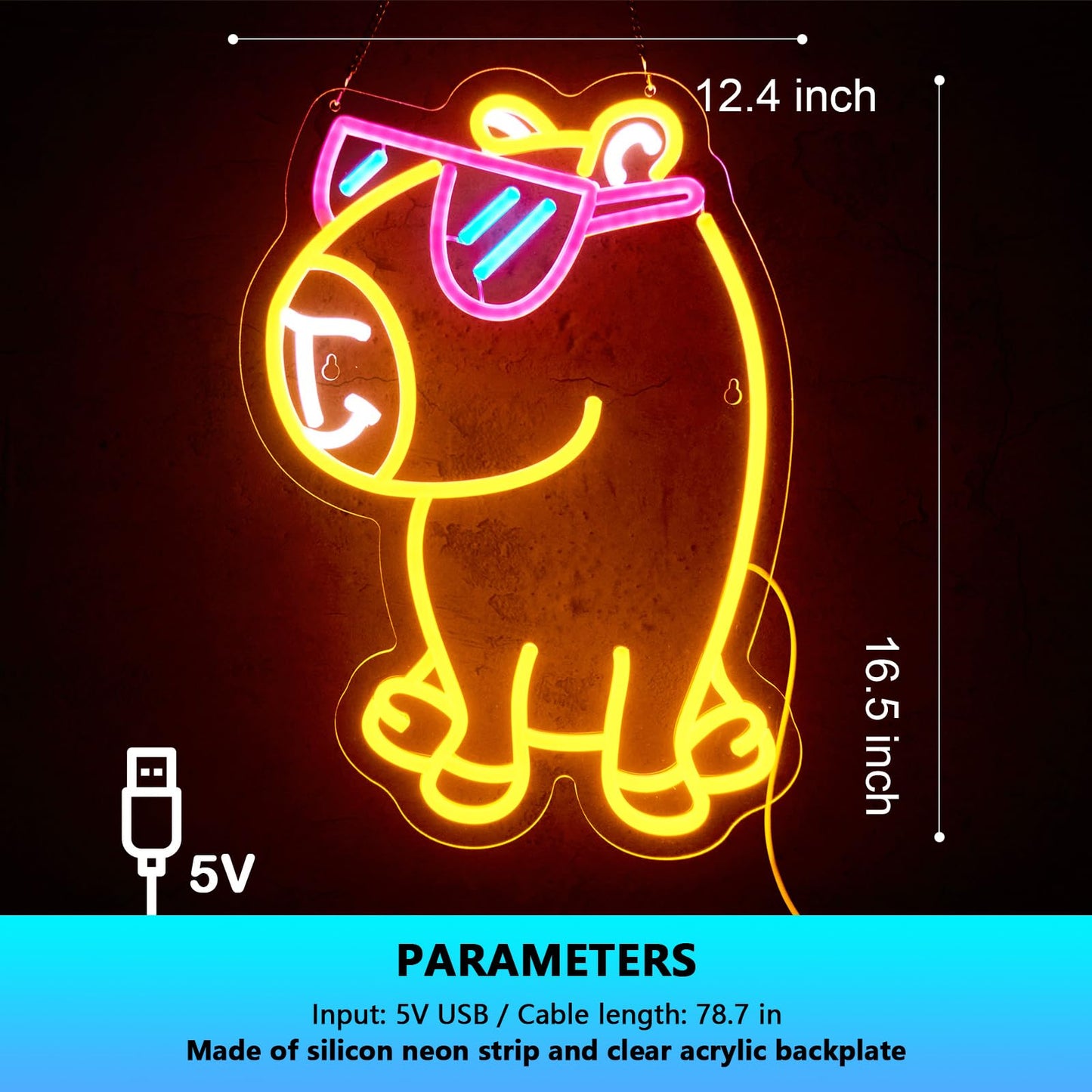 Jimeva cute pet neon wall decor shaped like a bear with sunglasses glowing in bright neon colors