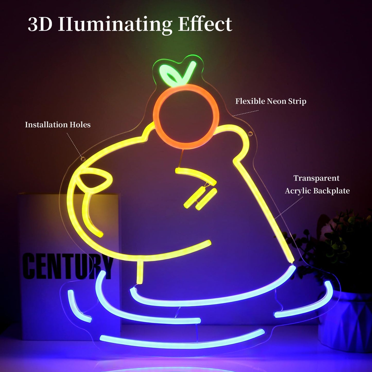 Ebdobgbs LED capybara wall decor with 3D illuminating effect and flexible neon strip design