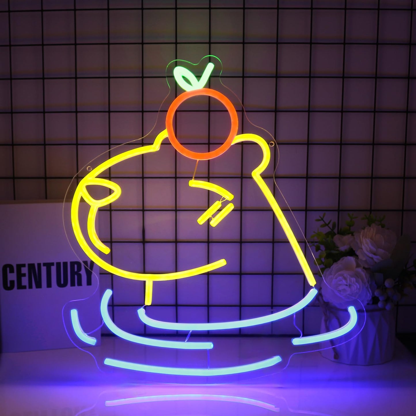 Ebdobgbs LED capybara wall decor glowing in yellow, orange, and blue neon light for home improvement