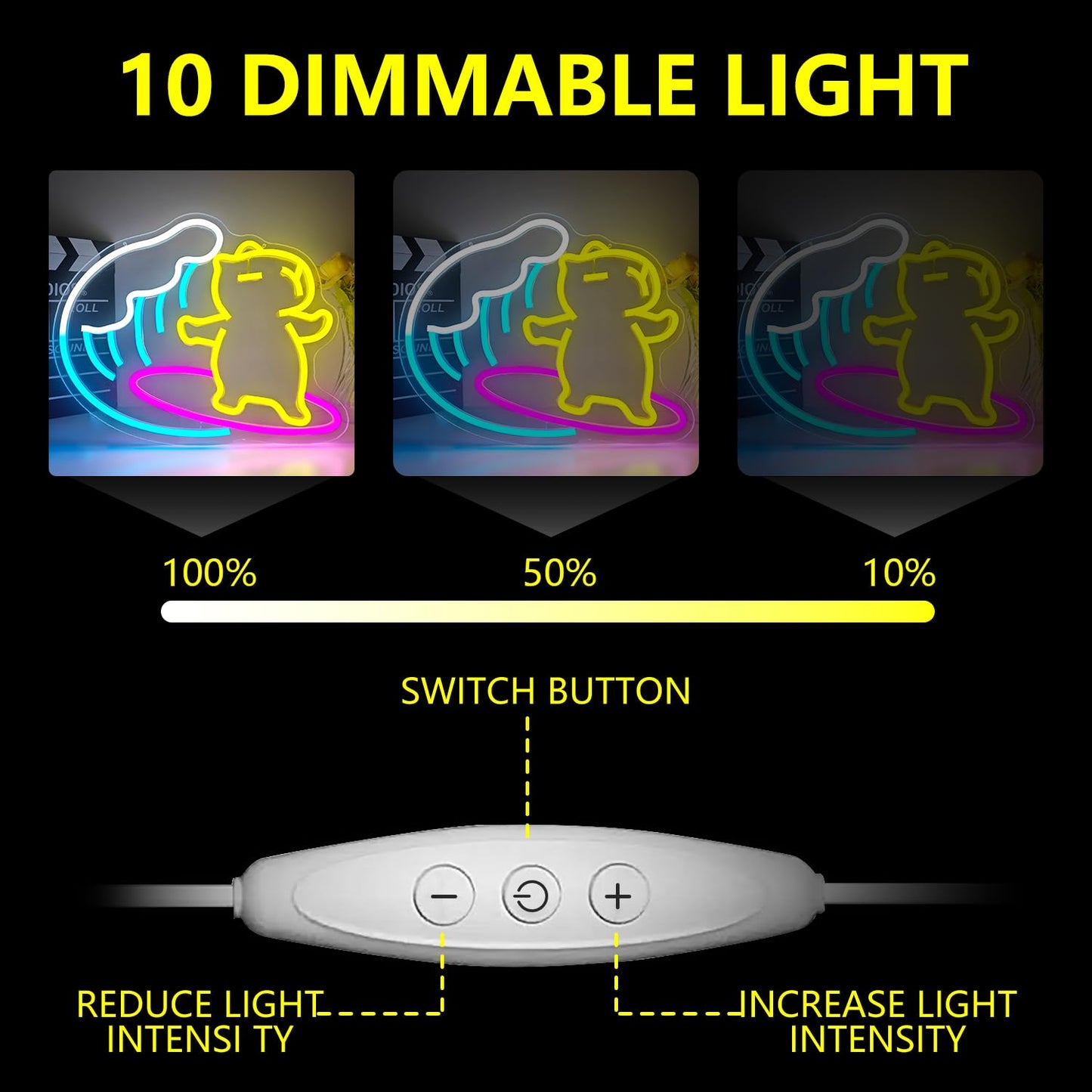 Dpaint surfing capybara wall decor neon light with dimmable switch for adjustable brightness