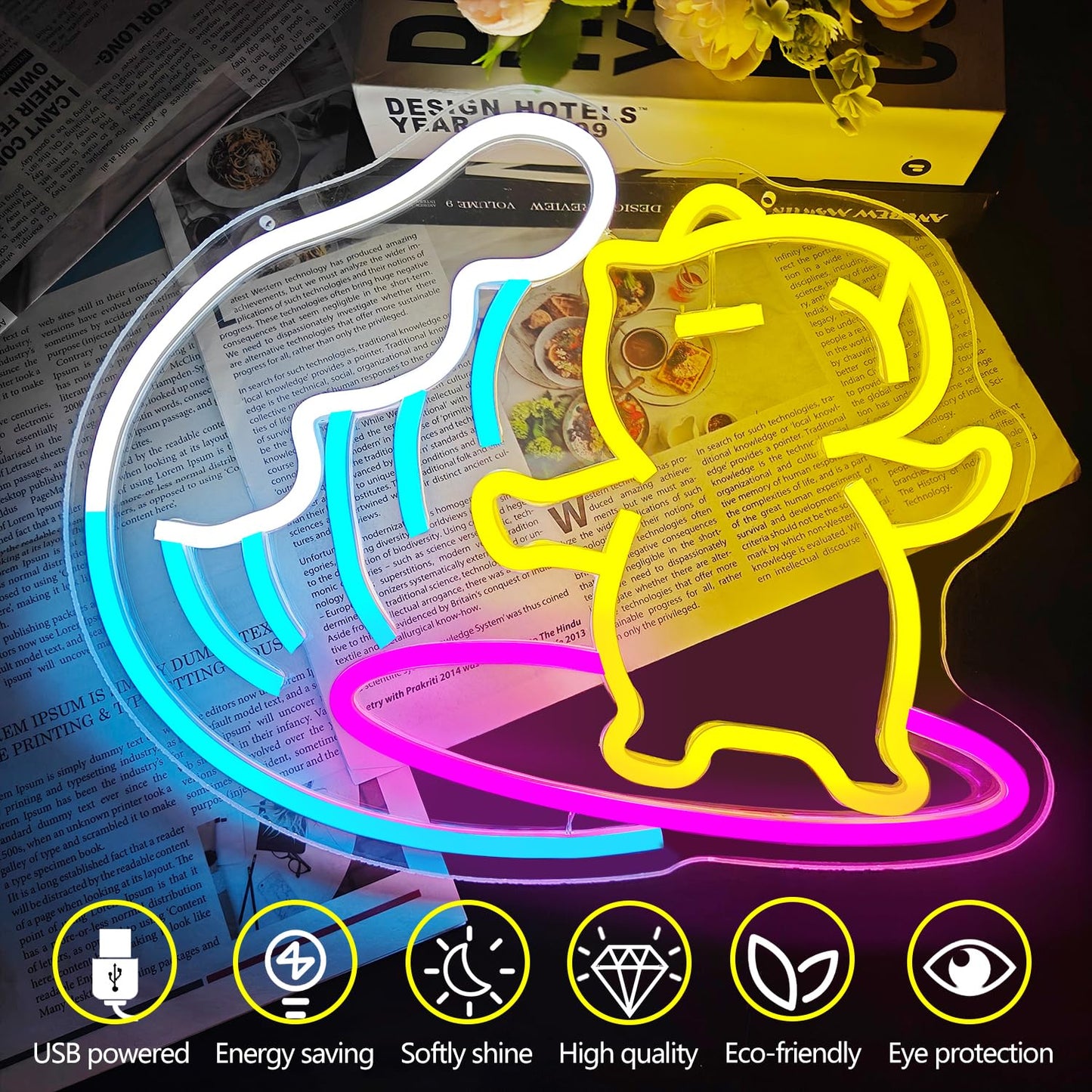 Dpaint surfing capybara wall decor neon light with vibrant colors for lawn and patio