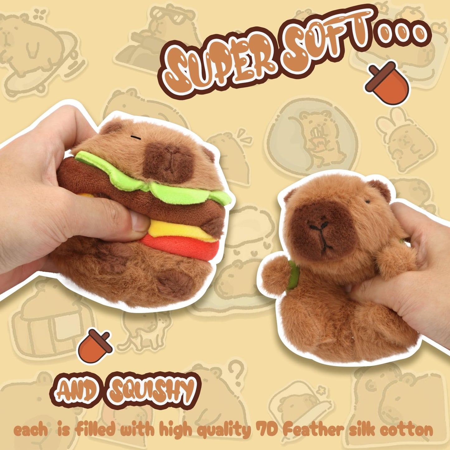 super soft and squishy capybara keychain set made with high quality 7D feather silk cotton