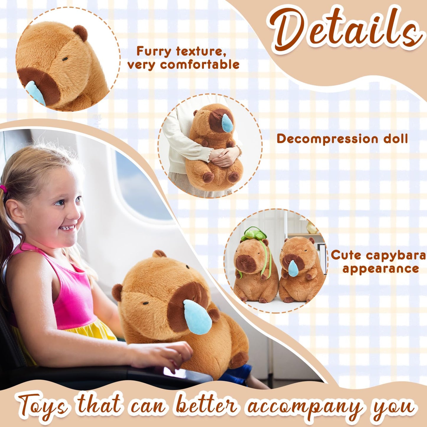 capybara pillow with snot plush toy with furry texture and cute capybara appearance for comfort