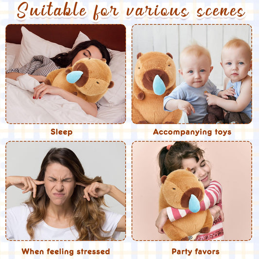 soft capybara pillow with snot featuring a blue teardrop plush for playful decor