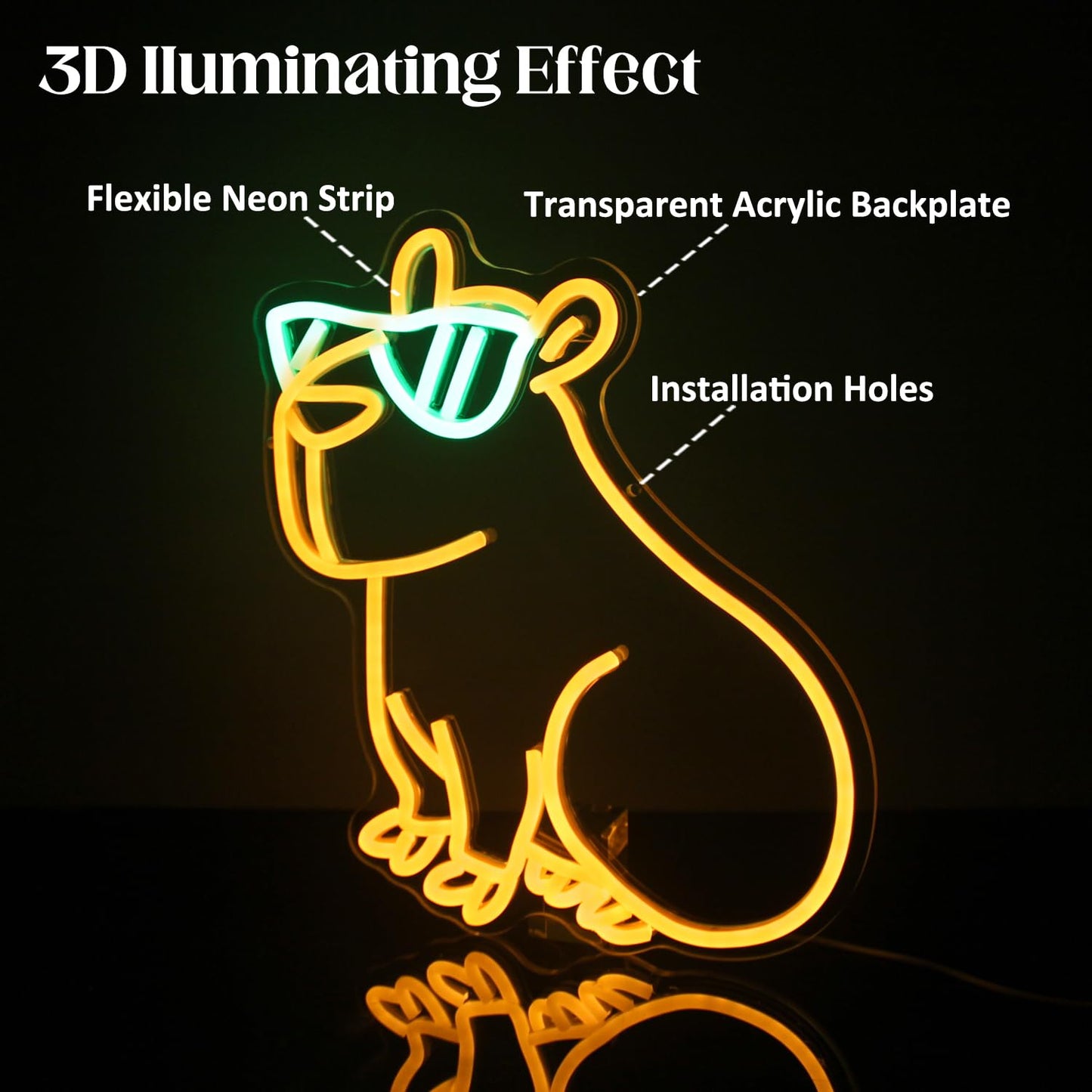 CKTBLEY cool animal wall light decor featuring a neon strip capybara with sunglasses and acrylic backplate