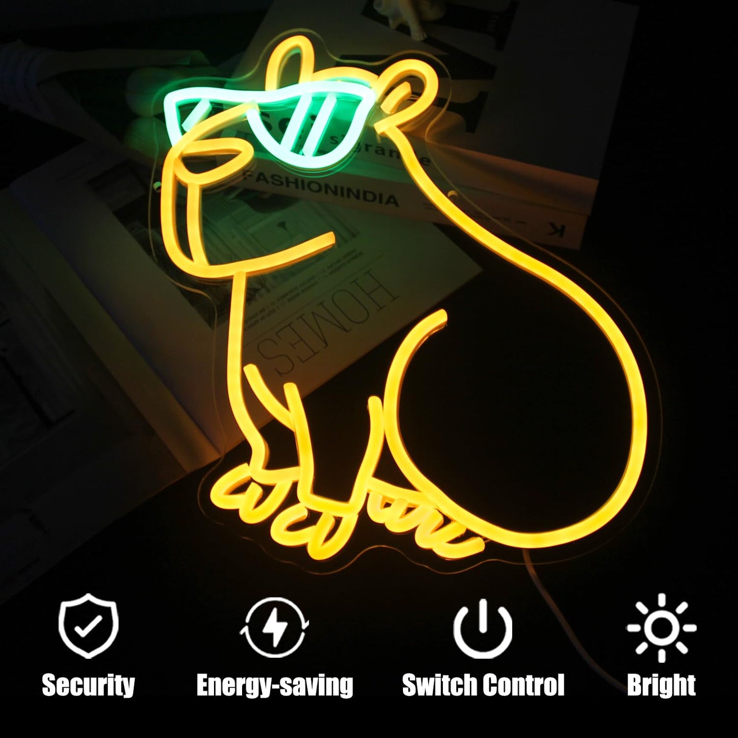 CKTBLEY cool animal wall light decor shaped like a glowing yellow hippo wearing green sunglasses