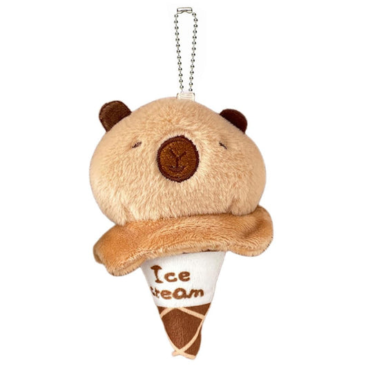 HSYHERE Super Cute Kawaii Funny Face Happy Lucky Plush Capybara Keychain, Funny Good Luck Key Chain Valentine Lovers Christmas Birthday Gift Keyring Bag Pendant Car Key Ring -icecream Capybara