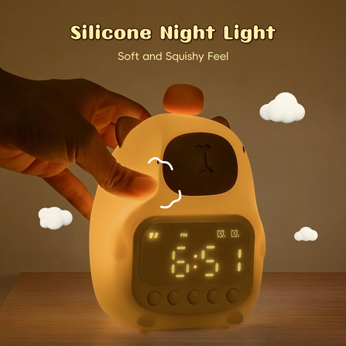 capybara alarm clock silicone night light with soft squishy feel and digital display