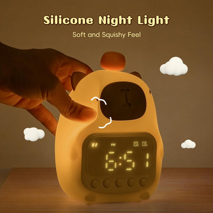 capybara alarm clock silicone night light with soft squishy feel and digital display
