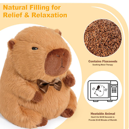 capybara heating pad for cramps with natural flaxseed filling for soothing moist heat therapy