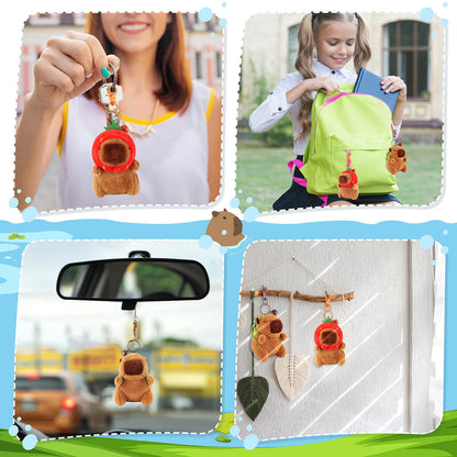 Capybara keychain set featuring plush capybara toys for backpacks car keys and wall hanging