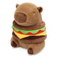 capybara plush burger pillow with soft brown fur and colorful burger layers