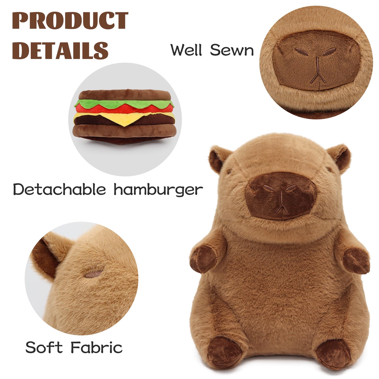 capybara plush burger pillow with soft fabric detachable hamburger and well sewn details