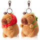 Capybara plush keychain with turtle bag and strawberry hat by soft and cute accessory