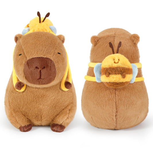 capybara plush with bee backpack soft brown stuffed animal toy