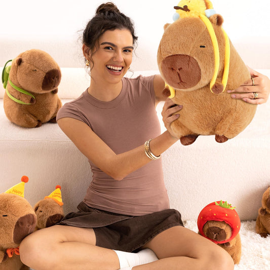 capybara plush with bee backpack soft brown stuffed animal toy