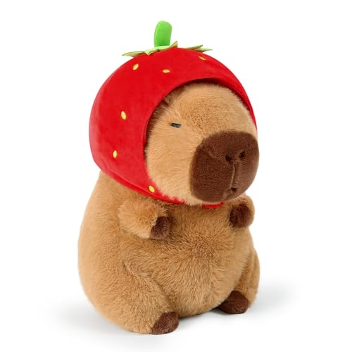 Ditucu capybara stuffed animal with strawberry hat soft plush toy for kids and collectors