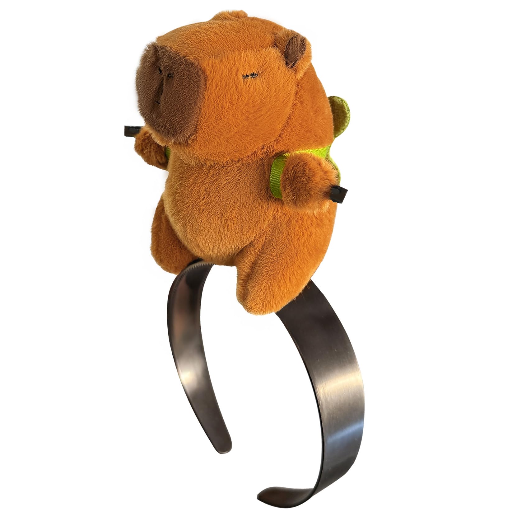 cute capybara hair accessory with plush brown capybara figure on black headband