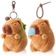 cute capybara plush keychain in brown with green and blue accessories soft fluffy toy