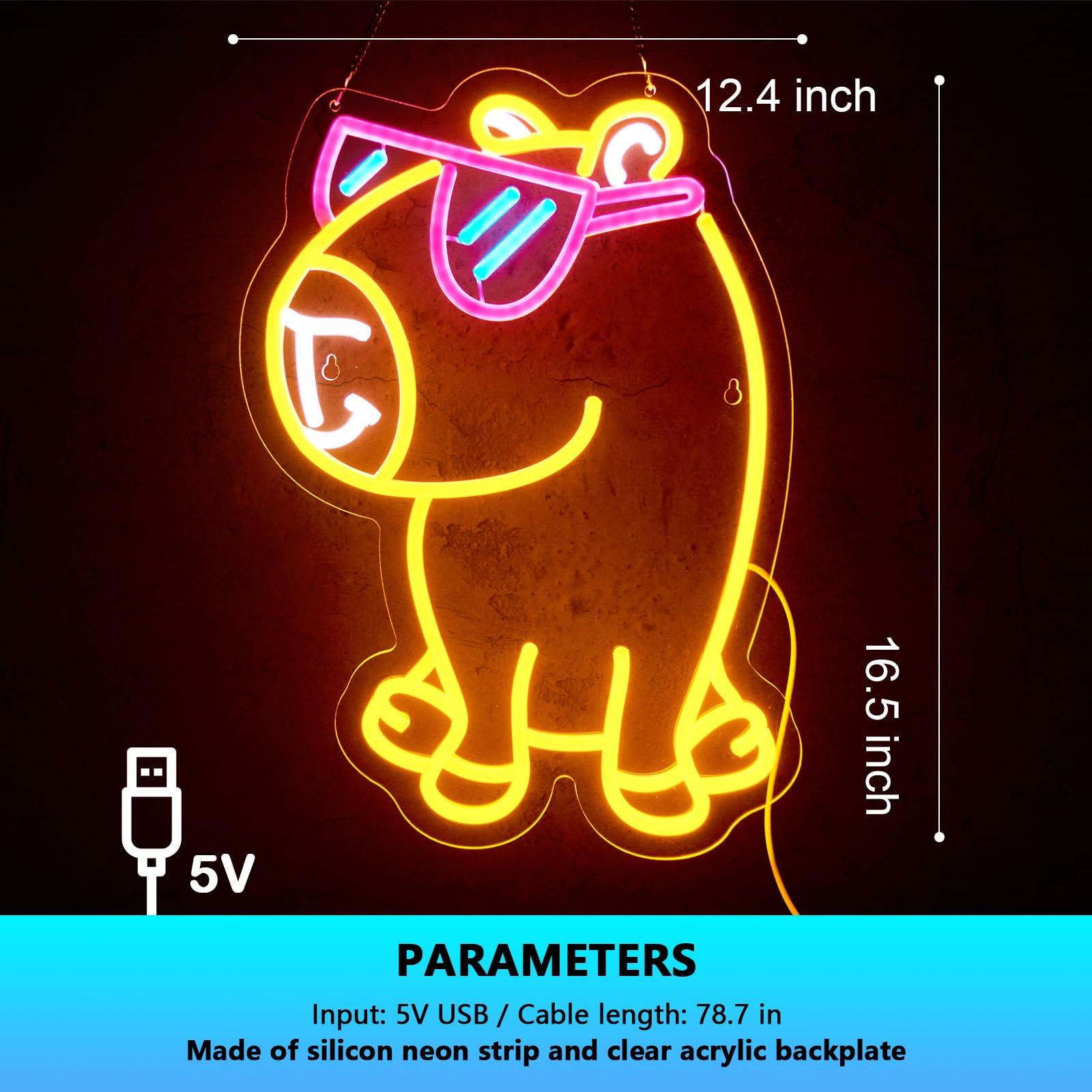 Jimeva cute pet neon wall decor shaped like a bear with sunglasses glowing in bright neon colors