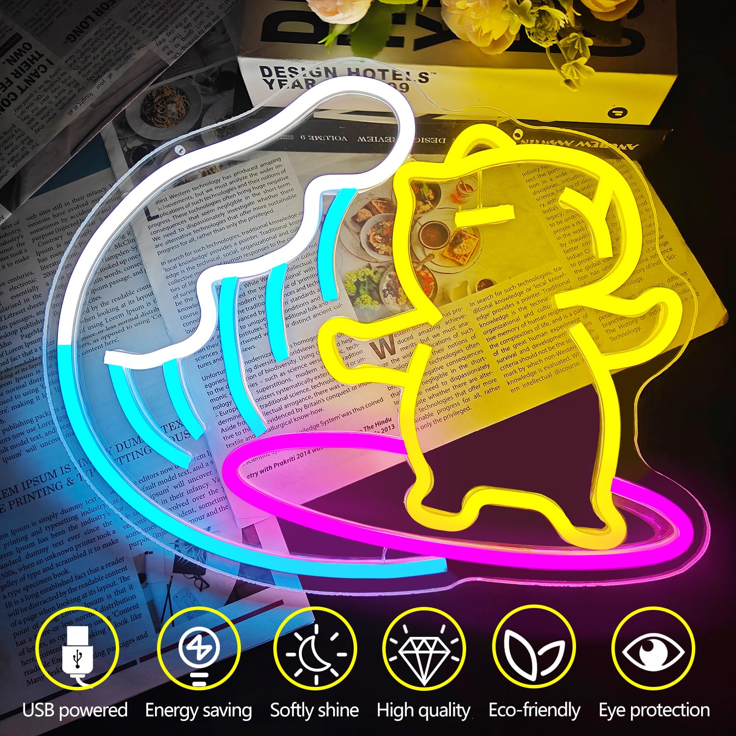 Dpaint surfing capybara wall decor neon light with vibrant colors for lawn and patio