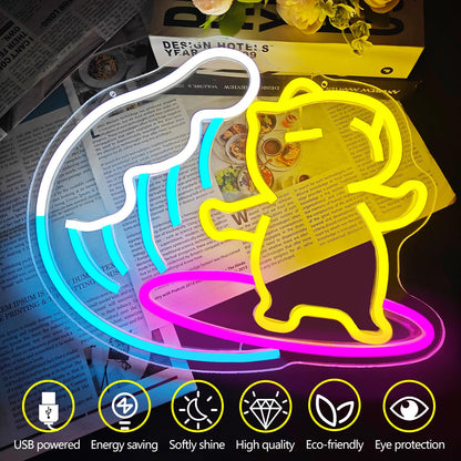 Dpaint surfing capybara wall decor neon light with vibrant colors for lawn and patio