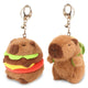 cute capybara keychain set featuring plush capybaras with burger and turtle designs