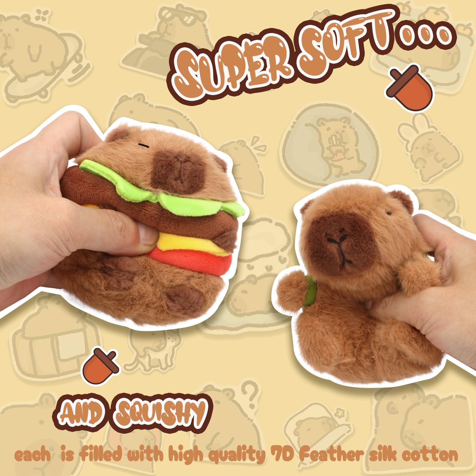 super soft and squishy capybara keychain set made with high quality 7D feather silk cotton