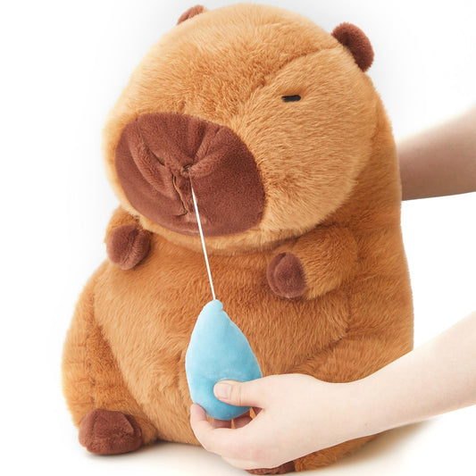 soft capybara pillow with snot featuring a blue teardrop plush for playful decor