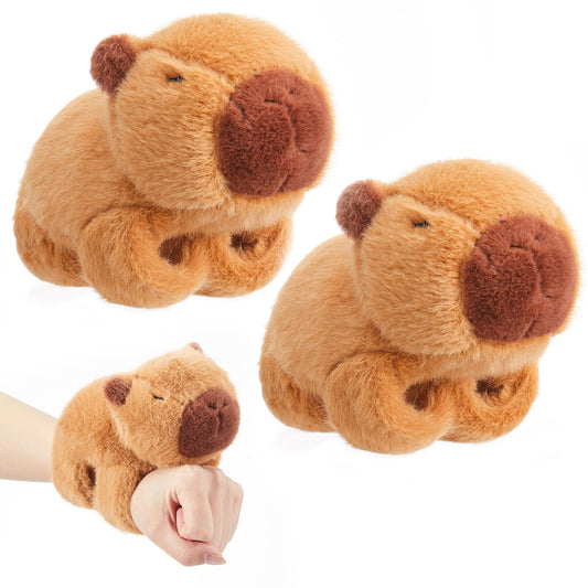 soft plush capybara slap bracelet in light brown perfect for kids and fans